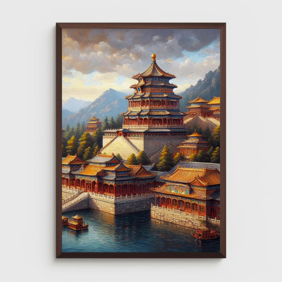頤和園の油絵版画：北京皇居庭園（デジタルダウンロード） - Etsy 日本