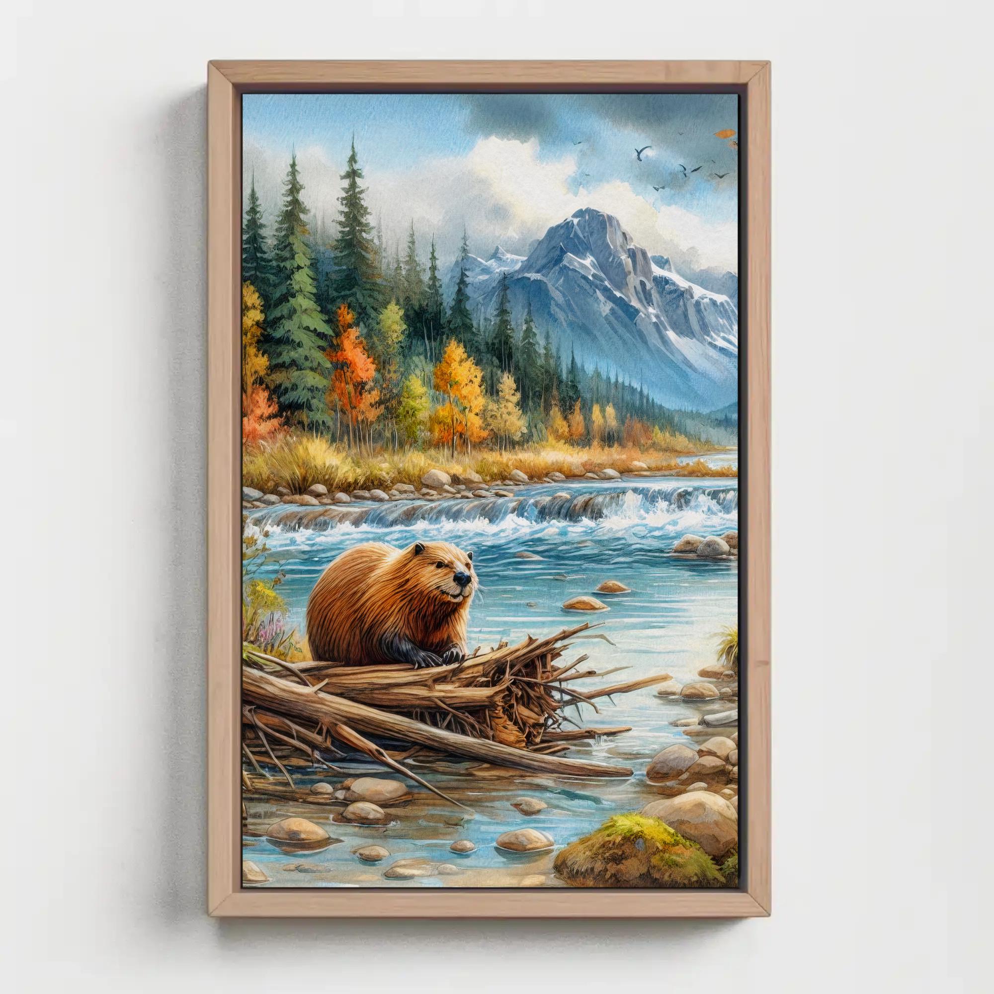 ビーバーの水彩画：素朴な森の動物アート（デジタルダウンロード