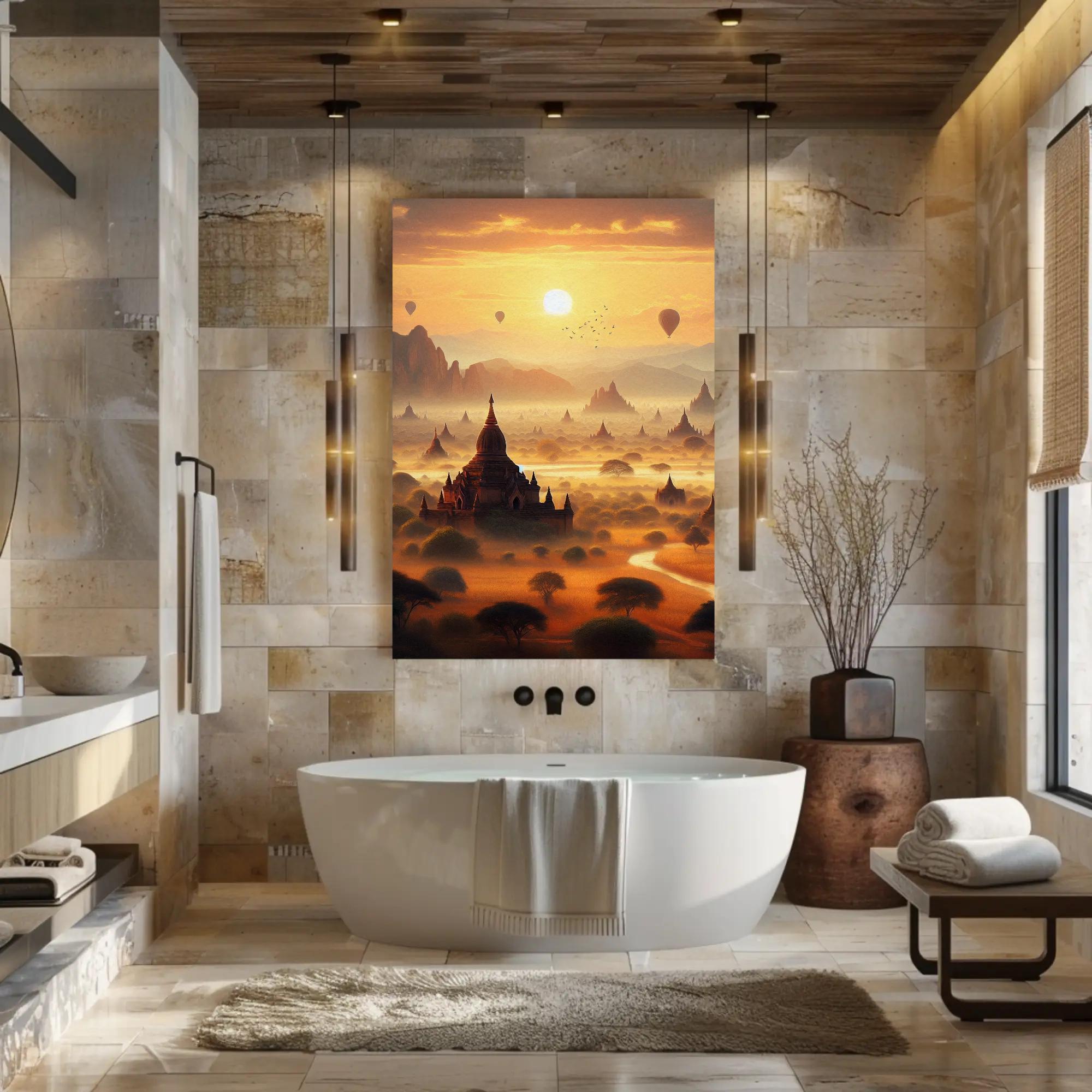 バガン寺院の油絵：ミャンマーのパゴダ風景画（デジタルダウンロード
