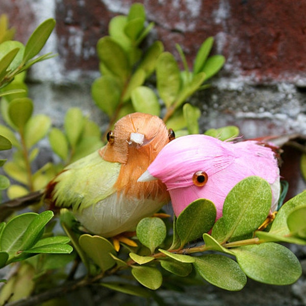 6 Feather bird ornaments, Pastel feathered birds, Party decorations (Last set of 6)