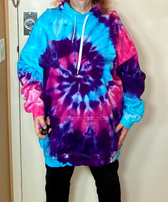 Swirl Tie Dye Hoodie 2XL Hand Dyed Hooded Sweatshirt Tie Dye