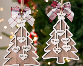Custom Wooden Christmas Tree Ornaments,Christmas Gift Tag, Personalized Holiday Ornament, Engraved Ornament,Custom Family Christmas Ornament