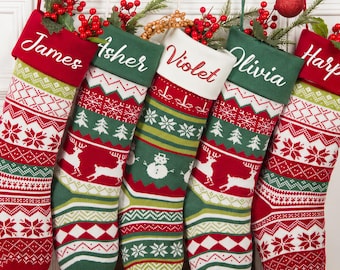 Knitted Christmas Stockings,Name Embroidered Christmas Stocking,Cable Knit Personalized Family Stockings,Knitted Christmas Stockings