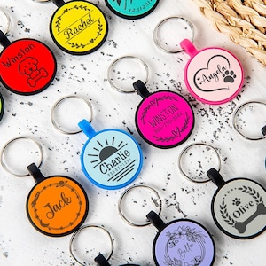 Placa de Identificação Circular Silenciosa em Silicone para Cães/Gatos - Placa de Identificação Personalizada com Gravação, Silenciosa e Durável.