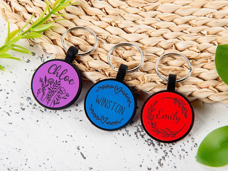 Placa de identificación circular silenciosa de silicona para perros - Placa de identificación personalizada grabada para perros/gatos, silenciosa y duradera. imagen 12