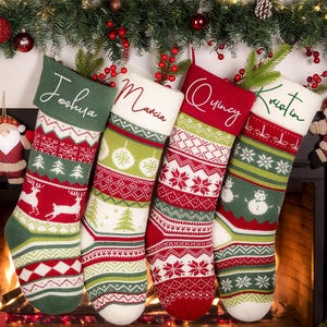 Knitted Christmas Stockings,Name Embroidered Christmas Stocking,Cable Knit Personalized Family Stockings,Knitted Christmas Stockings