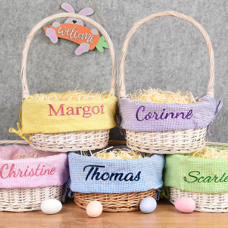 Bestickter Osterkorb-Liner, Personalisierter Osterkorb-Liner mit Namen, Korb-Liner für Kinder, Individuelles Osterkorb-Geschenk, Osterkorb für Kinder