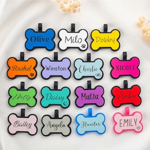 Personalized Bone Shaped Silicone Silent Dog Tag - Quiet No Jingle Pet ID Tag - Custom Dog Tag with Name - Waterproof & Lightweight