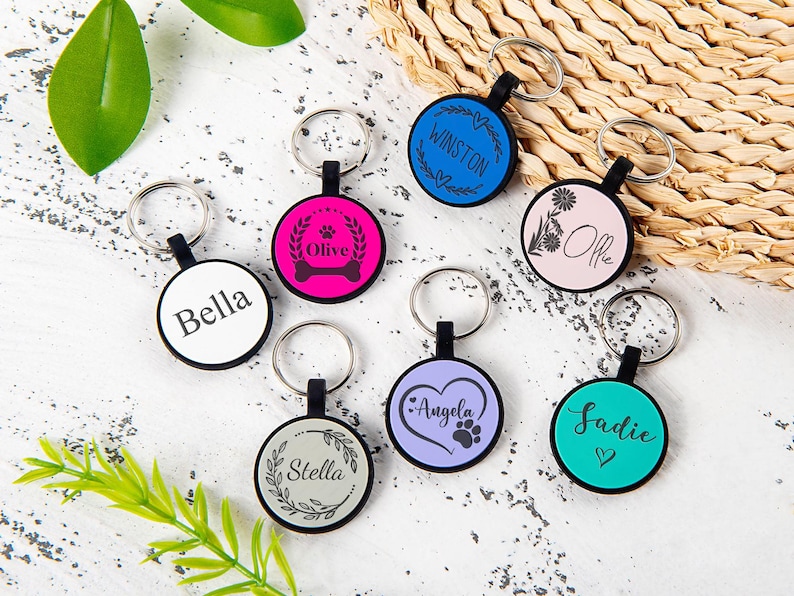 Placa de identificación circular silenciosa de silicona para perros - Placa de identificación personalizada grabada para perros/gatos, silenciosa y duradera. imagen 3
