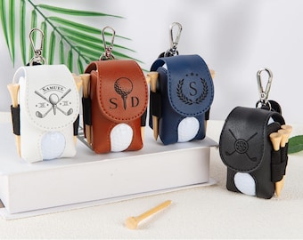 Personalized Golf Ball Bag, Mini Golf Ball Holder, Leather Golf Ball Bag, Stylish Pouch for Golf Balls, Tees Holder, Great Golf Gifts,