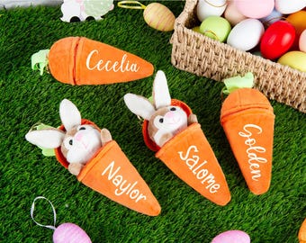 Personalized Reversible Carrot Plush Toy, Custom Plush Rabbit Keychain,Customize Cute Easter Bunny Keychain,Easter Gift with Name