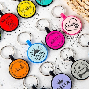 Placa de identificación circular silenciosa de silicona para perros - Placa de identificación personalizada grabada para perros/gatos, silenciosa y duradera. imagen 1