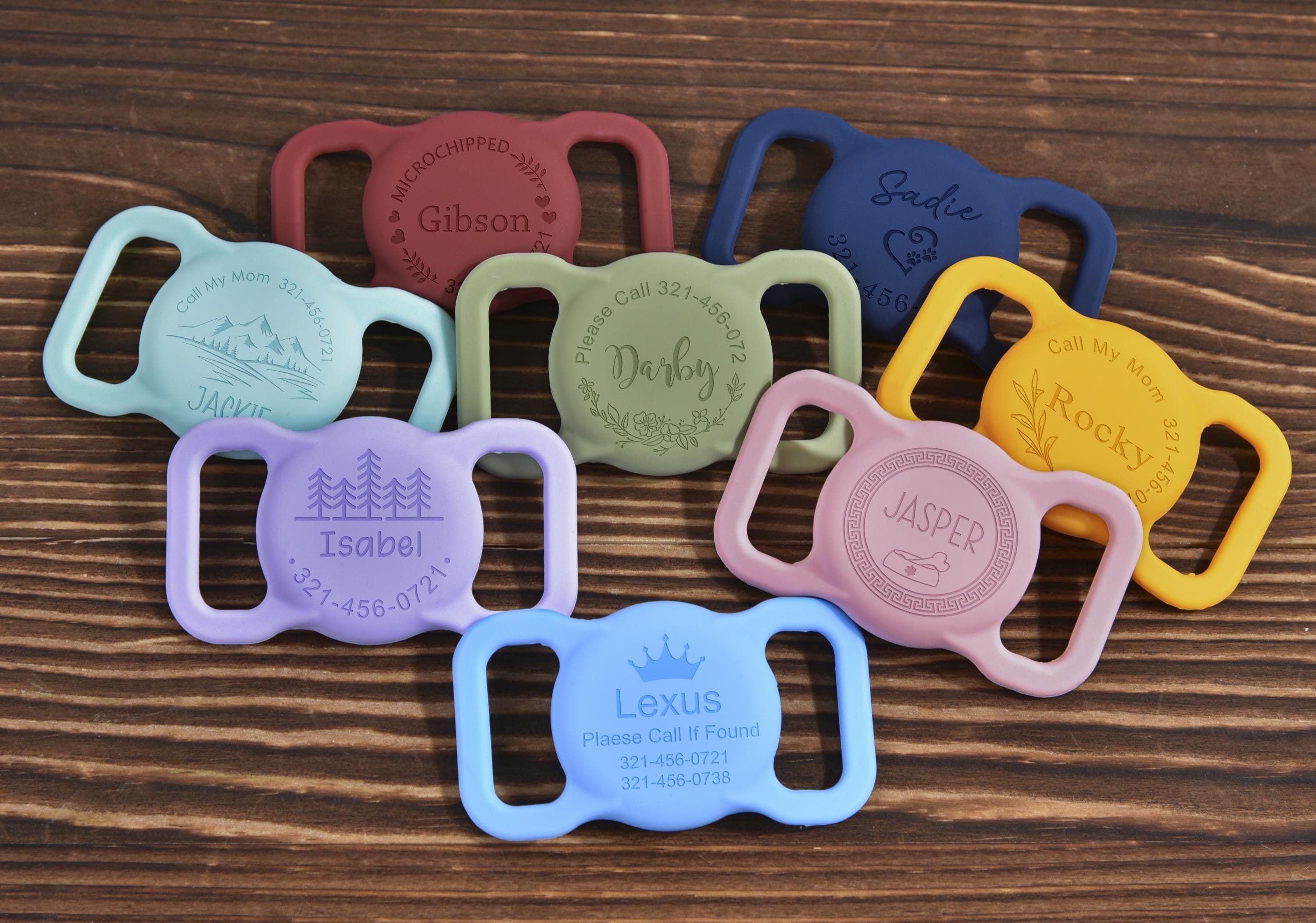 Pet AirTag Collar Holder,Slide on Dog Name Tag,Custom AirTag Cat Collar,Silicone Slient Air Tag Case,Engraved Air Tag Case for Dog Collar