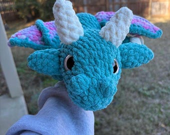 Handmade crochet teal dragon