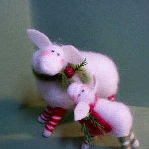 Candycane Sheep and Lamb Felted Wool Ornaments NEW for 2013 image 1