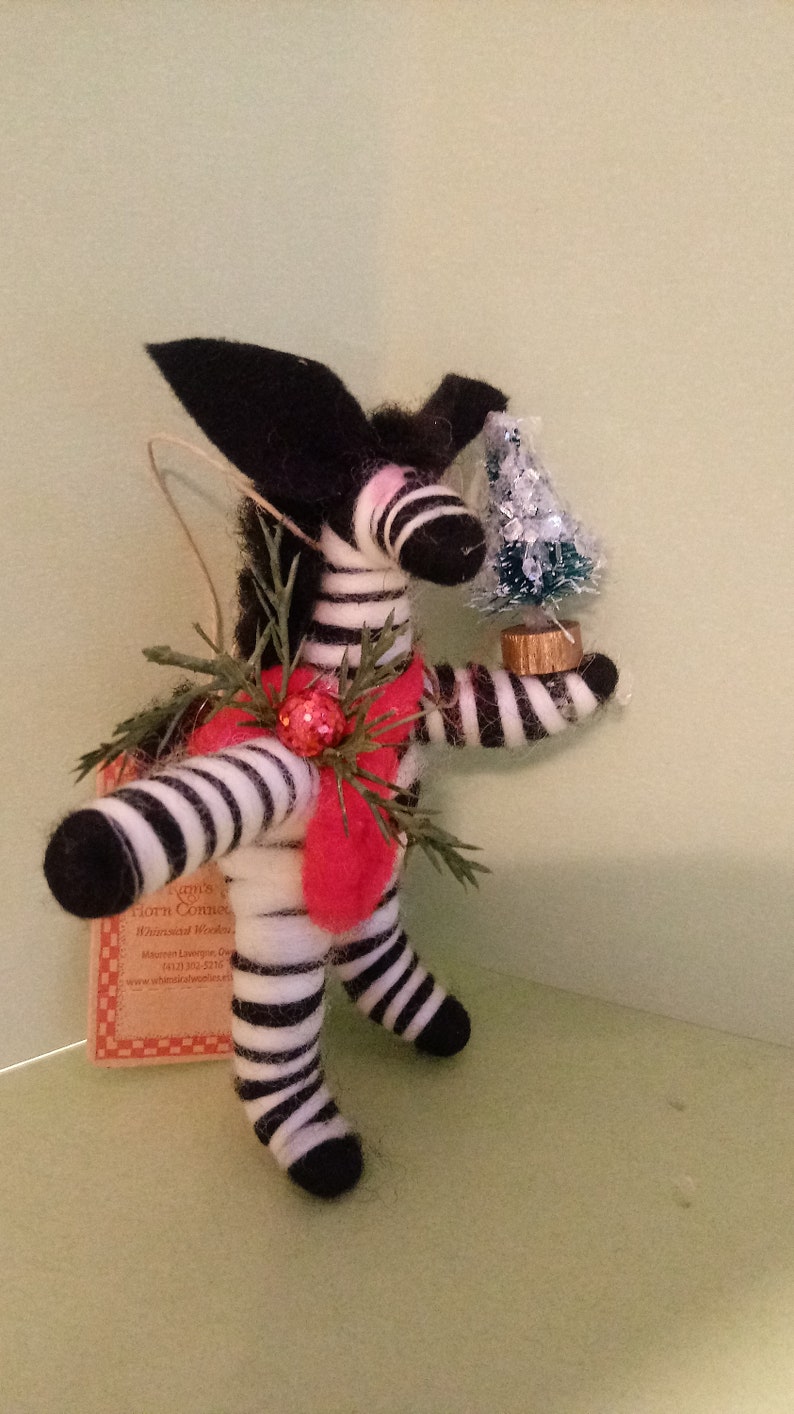 NEW Festive Zebra with Christmas Tree....Made to order...please check shipping time