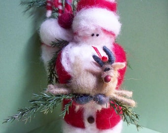 Father Christmas and Rudy Felted Wool Ornament