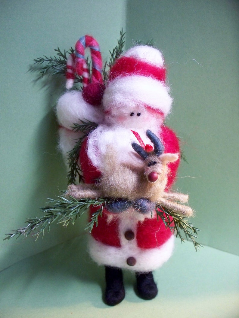 Father Christmas and Rudy Felted Wool Ornament image 1