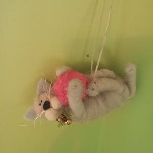 Festive Feisty Felted Wool Kitty Ornament