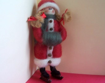 Girl Skater Felted Wool Ornament and Figurine.. Made to Order..please check shipping time