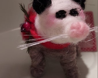 Otis Opossum Felted Wool Ornament ..Made to Order...please check shipping wait