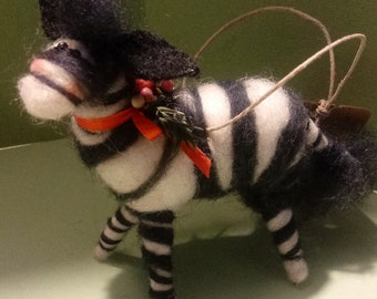 Zak the 4" Tall Felted Wool Zebra Ornament