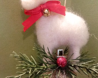 NEW for 2020 - Lamb on Ornament Felted Wool Christmas Ornament