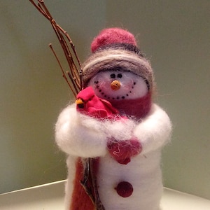 Buddy the Snowman and Cardinal Wool Wrapped/Needle Felted Ornament/Figurine..Made to Order..please check shipping time