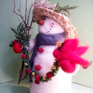 Sadie the Snowman with Cardinal of Felted Wool 9 image 3