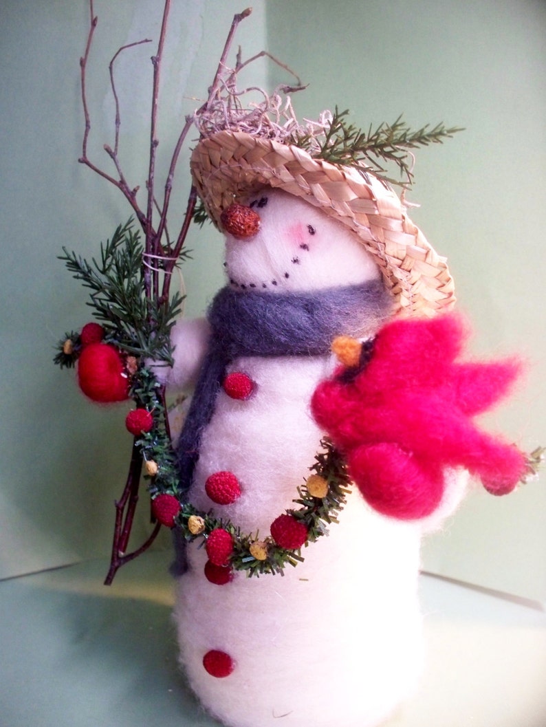 Sadie the Snowman with Cardinal of Felted Wool 9 image 3