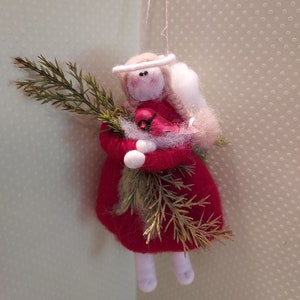 NEW DESIGN - Cardinal Angel Mini 4 Inch Felted Wool Angel Ornament
