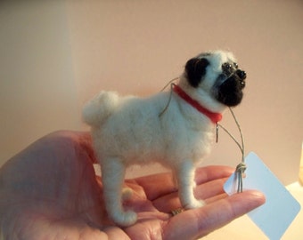 Pug Dog Felted Wool Sculpture Ornament