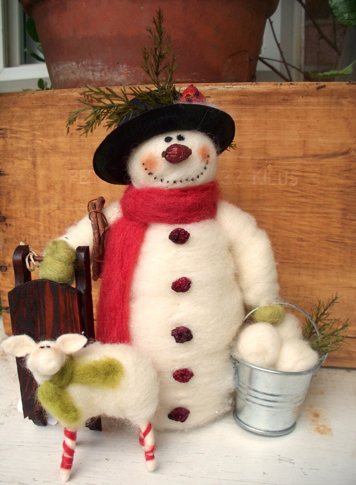 Sammy Snow Wool Wrapped/Needle Felted Snowman...Made to Etsy