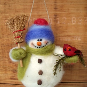 Barry the Snowman Wool Wrapped/Needle Felted Wool 5&quot; Ornament Made to Order...please check shipping time