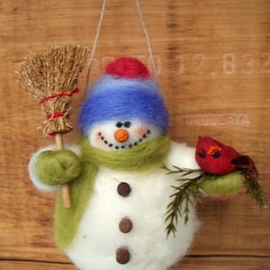 Barry the Snowman Wool Wrapped/Needle Felted Wool 5" Ornament Made to Order...please check shipping time