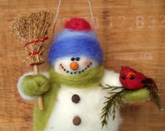 Barry the Snowman Wool Wrapped/Needle Felted Wool 5" Ornament Made to Order...please check shipping time