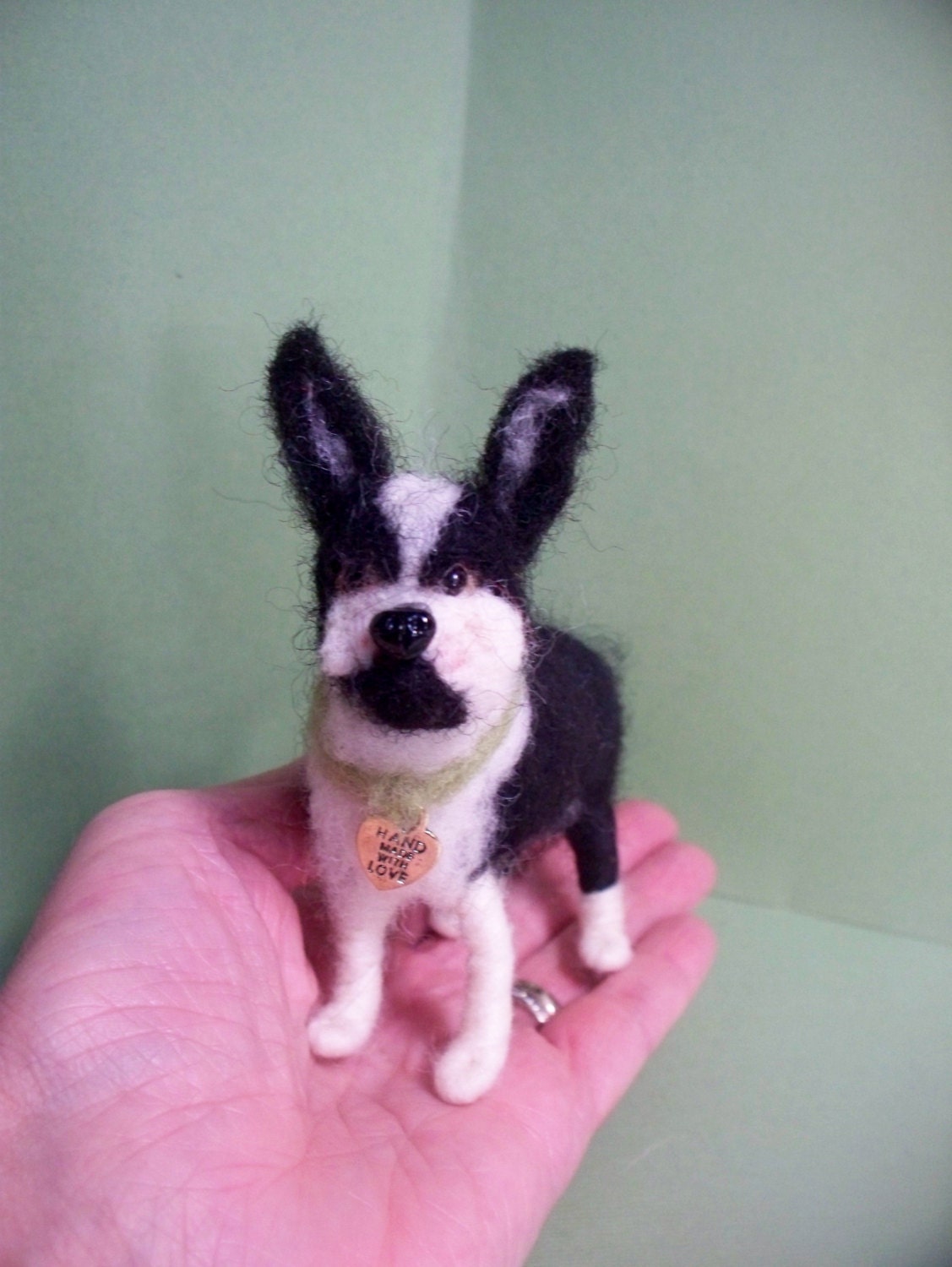 Boston Terrier Felted Wool Dog Ornament/sculpture...made to Etsy
