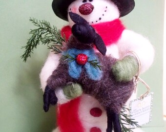 Max and Mr. Black Sheep Felted Wool Snowman 9" - 10"...Made to Order...please check shipping time