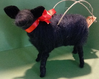 Baa Baa Black Wool Sheep Felted Wool Christmas Ornament