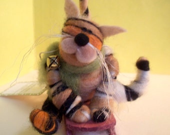 Cat on Sled Felted Wool Ornament