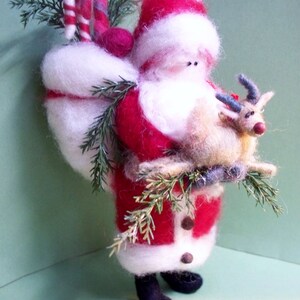 Father Christmas and Rudy Felted Wool Ornament image 2