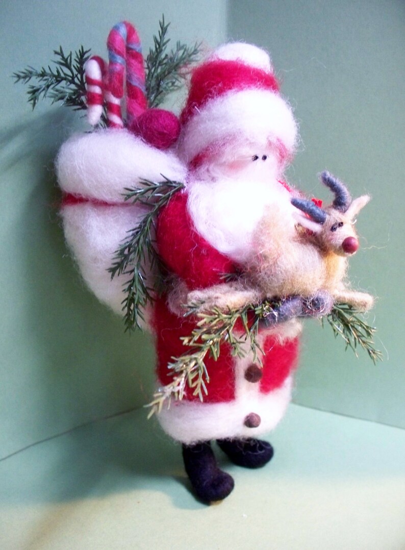 Father Christmas and Rudy Felted Wool Ornament image 2