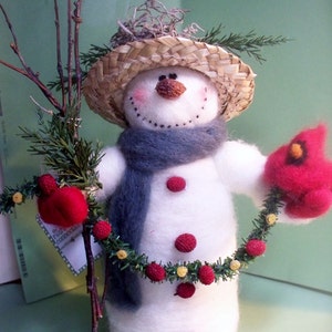 Sadie the Snowman with Cardinal of Felted Wool 9 image 1