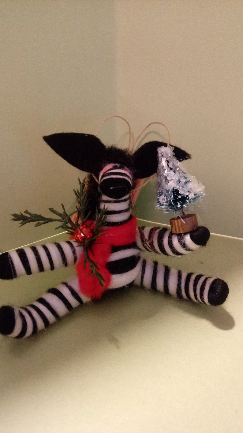 NEW Festive Zebra with Christmas Tree....Made to order...please check shipping time