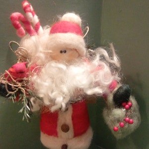 Woodland Father Christmas Miniature  Felted 4 to 5 inch Felted Wool Ornament ..Made to Order.....please check delivery time