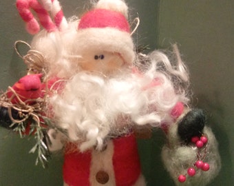 Felted Wool Santa Ornament: Woodland Father Christmas Miniature