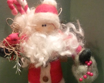 Woodland Father Christmas Miniature  Felted 4 to 5 inch Felted Wool Ornament ..Made to Order.....please check delivery time