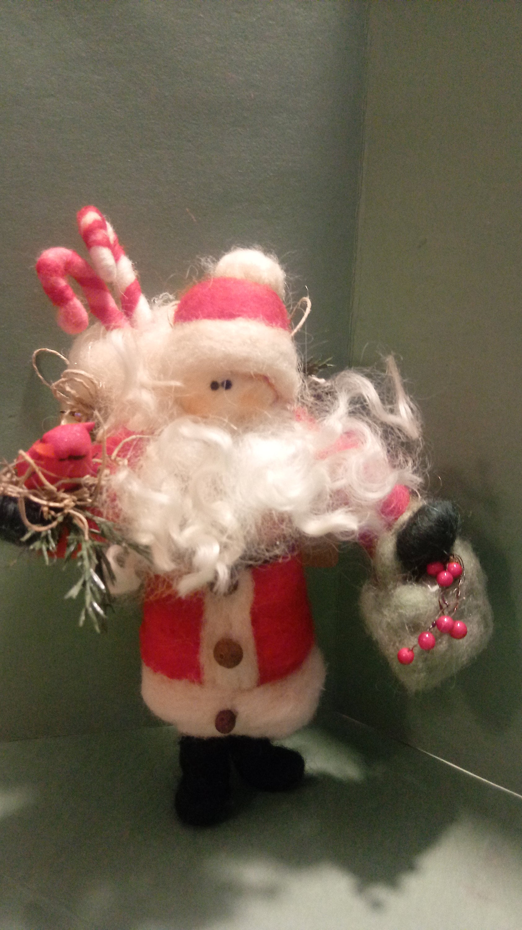 Woodland Father Christmas Miniature  Felted 4 to 5 inch Felted Wool Ornament ..Made to Order.....please check delivery time