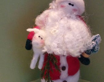 Father Christmas with Lamb 4 Inch Felted Wool Ornament - NEW for 2017