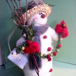 Sadie the Snowman with Cardinal of Felted Wool 9 image 2